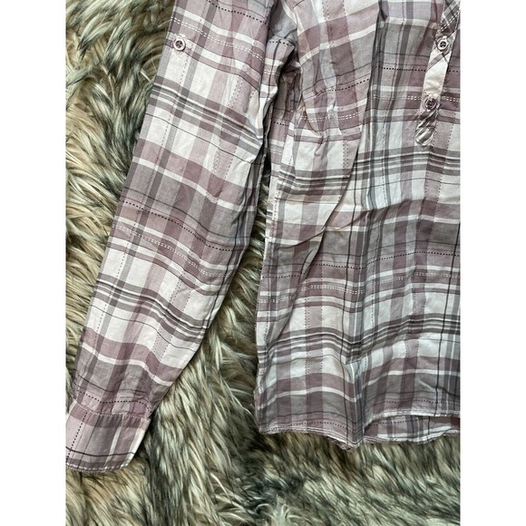 Kuhl Plaid Blouse Lavender 1/4 Button Up Shirt Women's size S - Picture 4 of 6